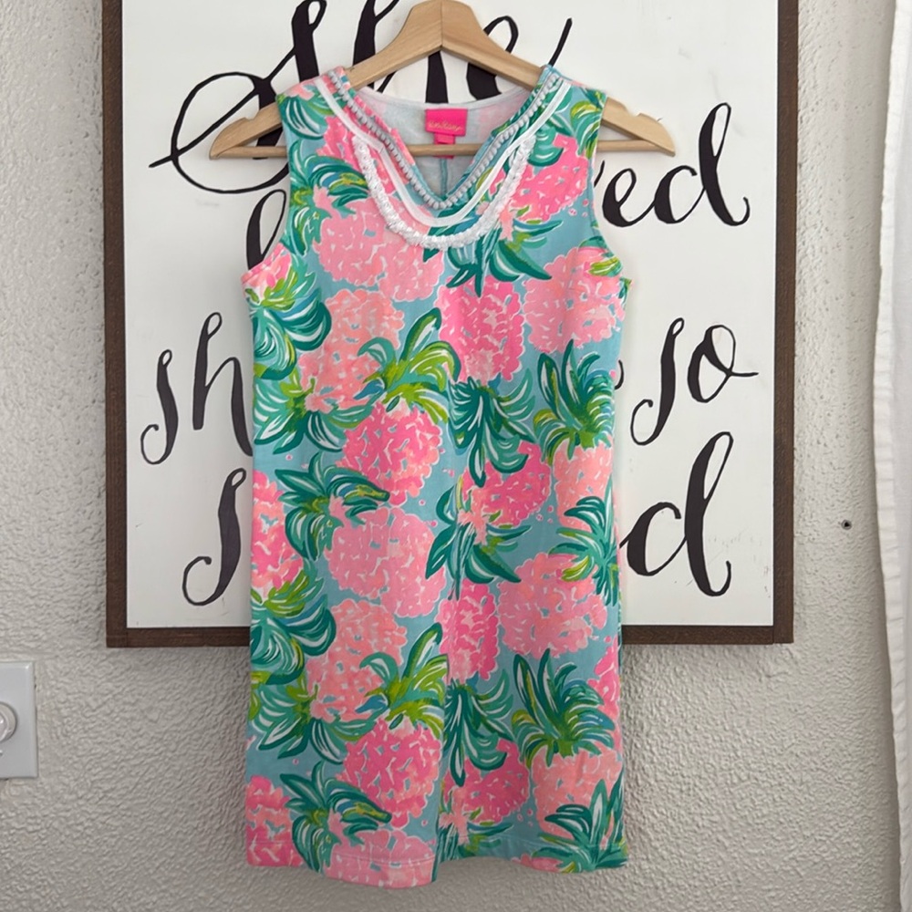 Lilly Pulitzer Girls Pineapple Shake Harper Mini Shift Dress, size XL (12-14)